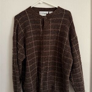 Vintage Geoffrey Beene Brown Textured Hand Knit Henley Sweater